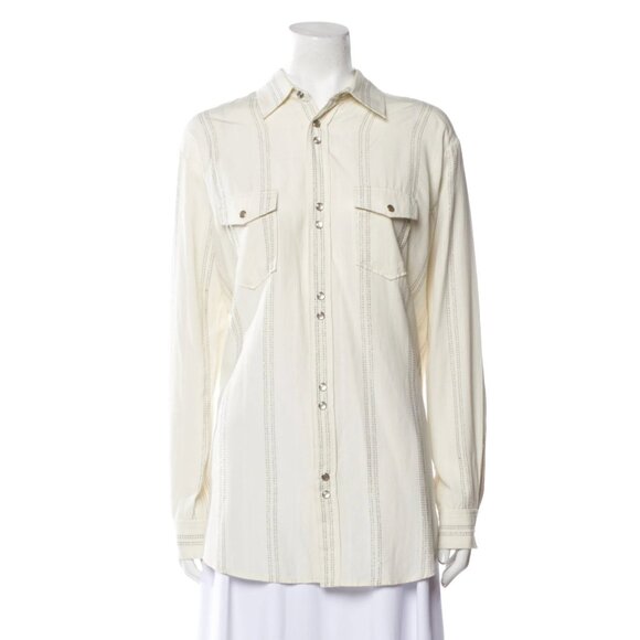 Saint Laurent S/S20 Metallic Gold Western Pearl Snap Button Down Large - Picture 1 of 10